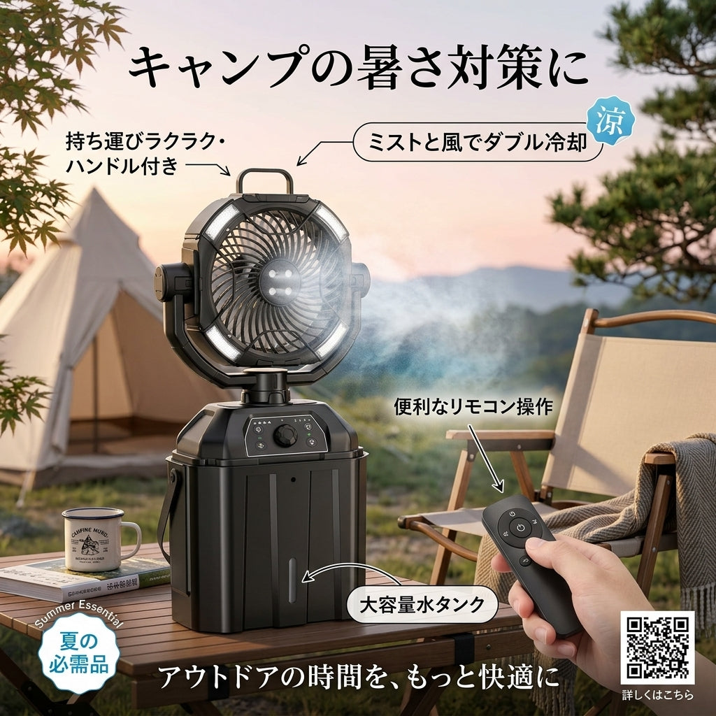 氷クール|屋外ミスト冷風扇|4連ミスト・大容量タンク・リモコン付き