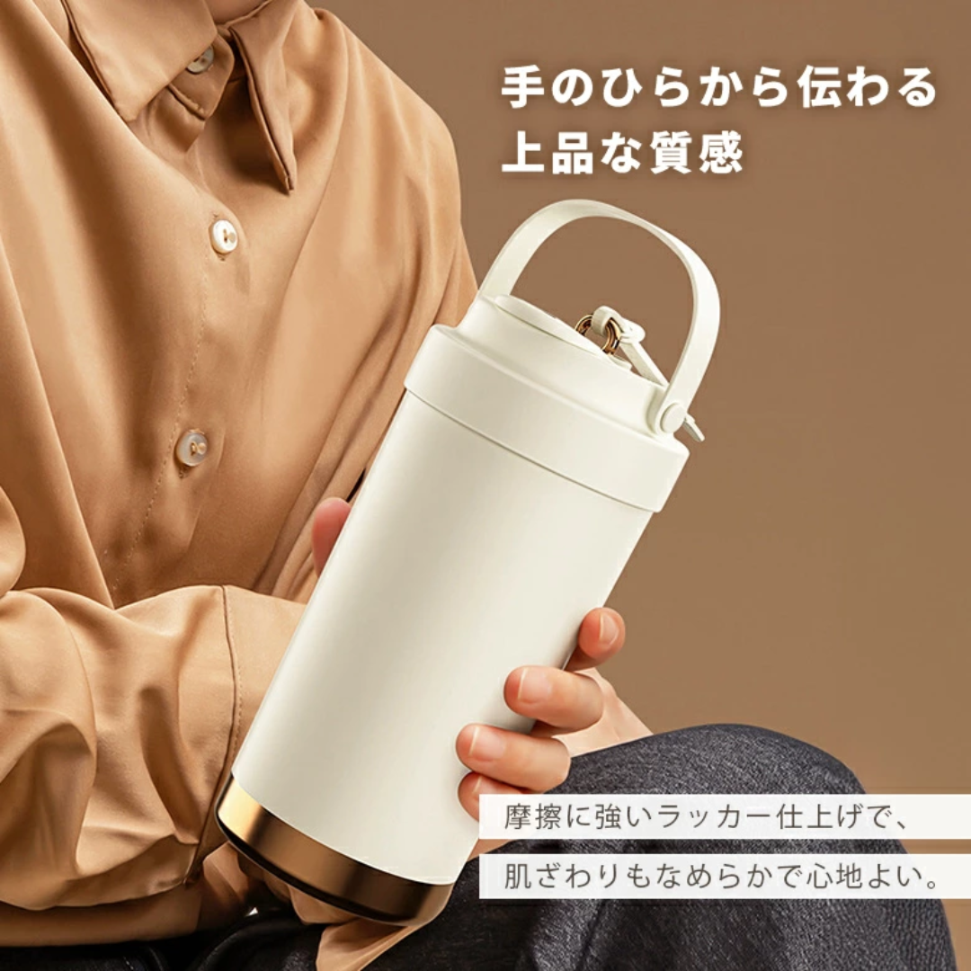【売れ筋No.1】セラミックコーティング真空断熱タンブラー ストロー付き 3WAY 保温・保冷 広口シリコン水筒